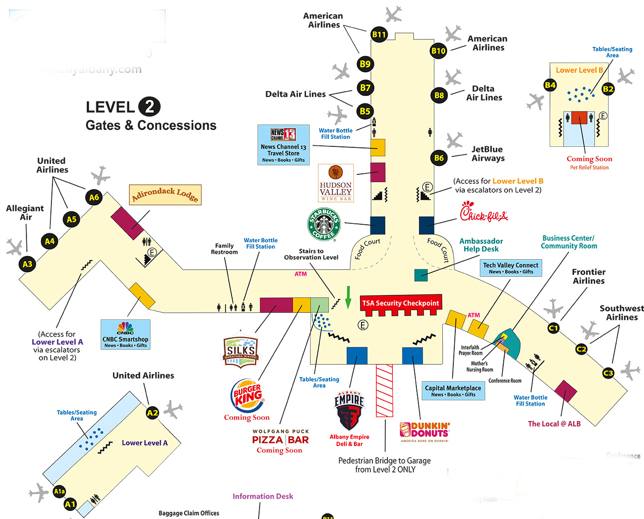 Albany International Airport terminal maps level 2