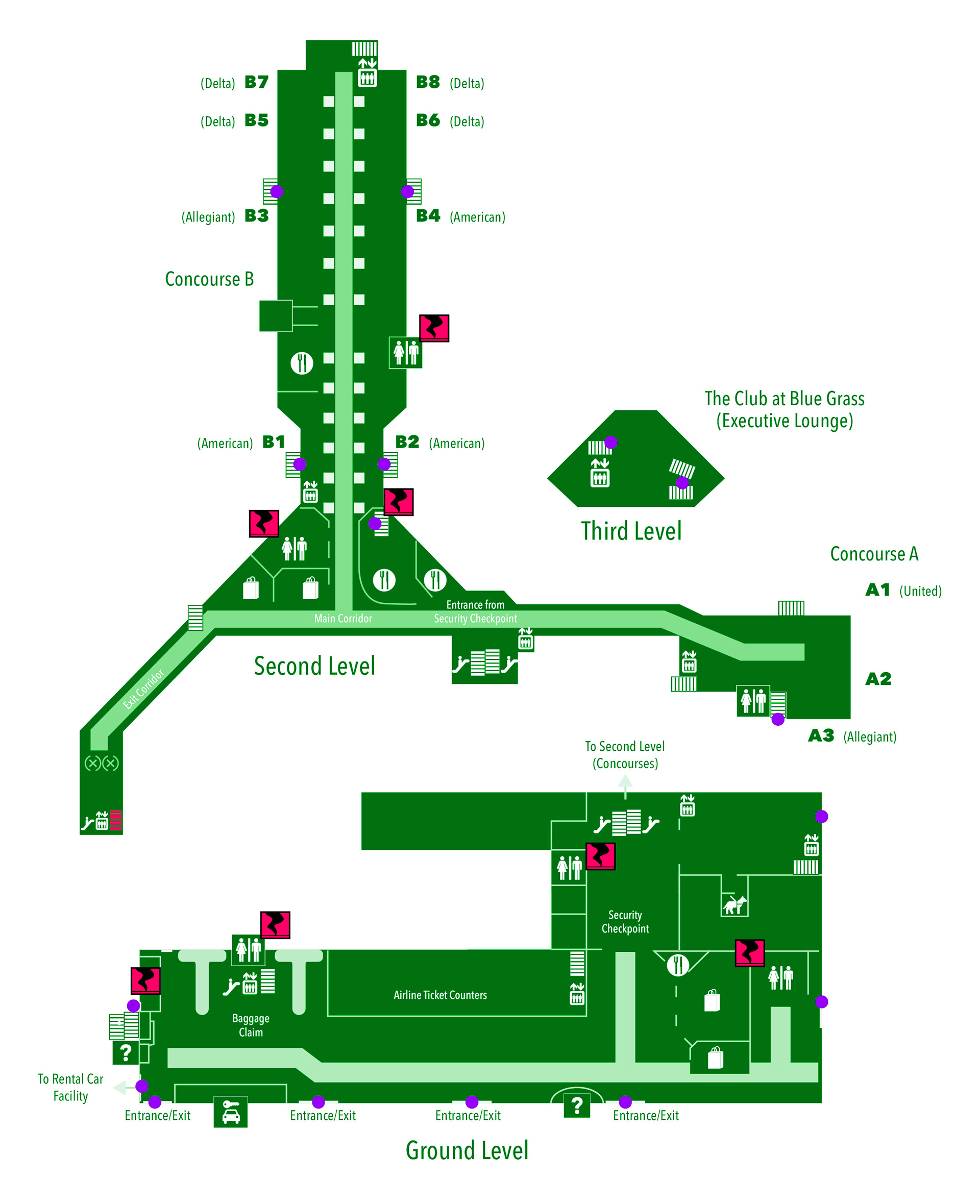 Blue Grass Airport LEX Terminal Maps