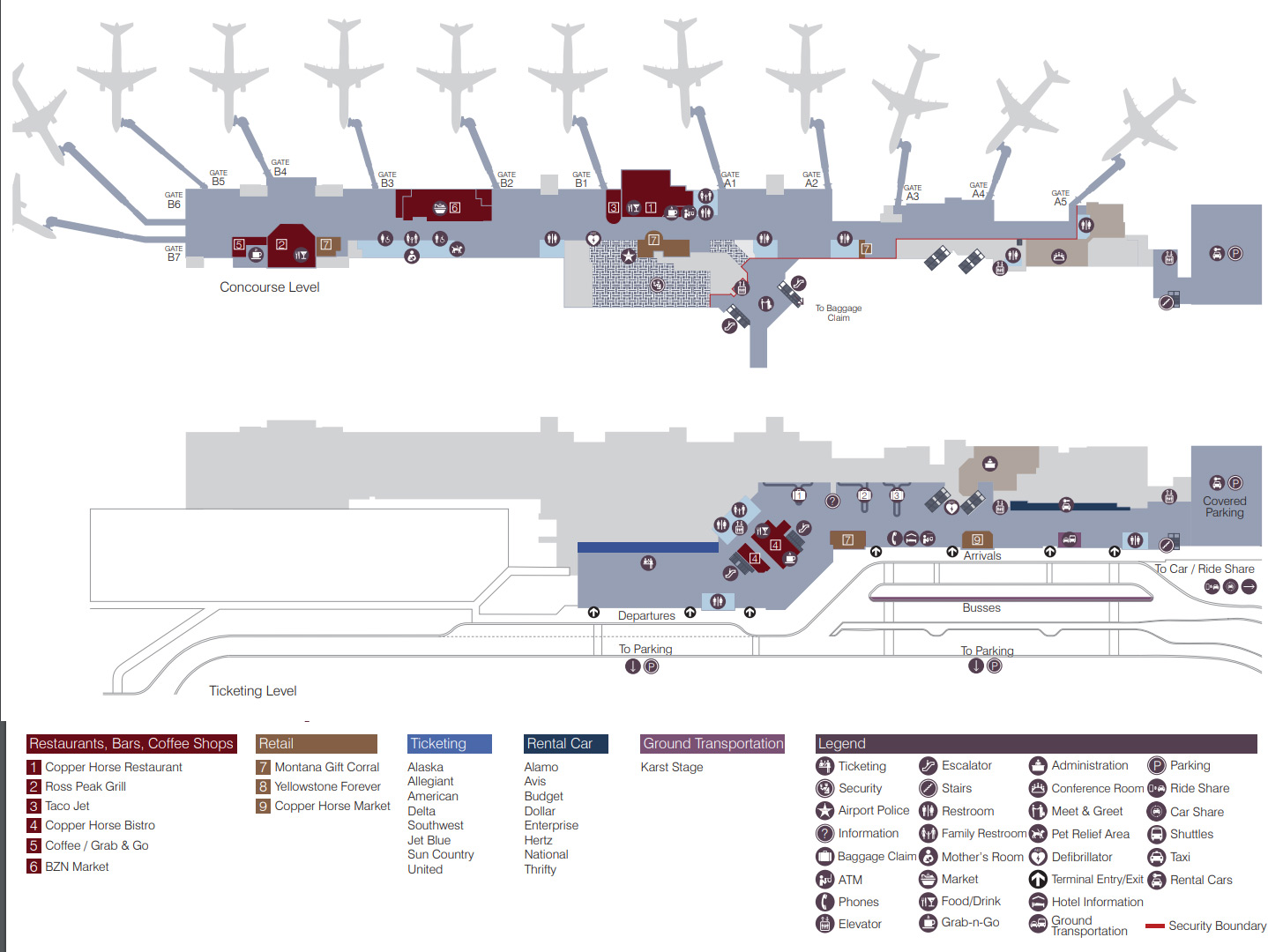 Bozeman Yellowstone airport terminal map