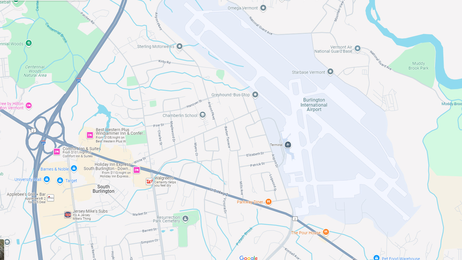 Burlington Airport map BTV