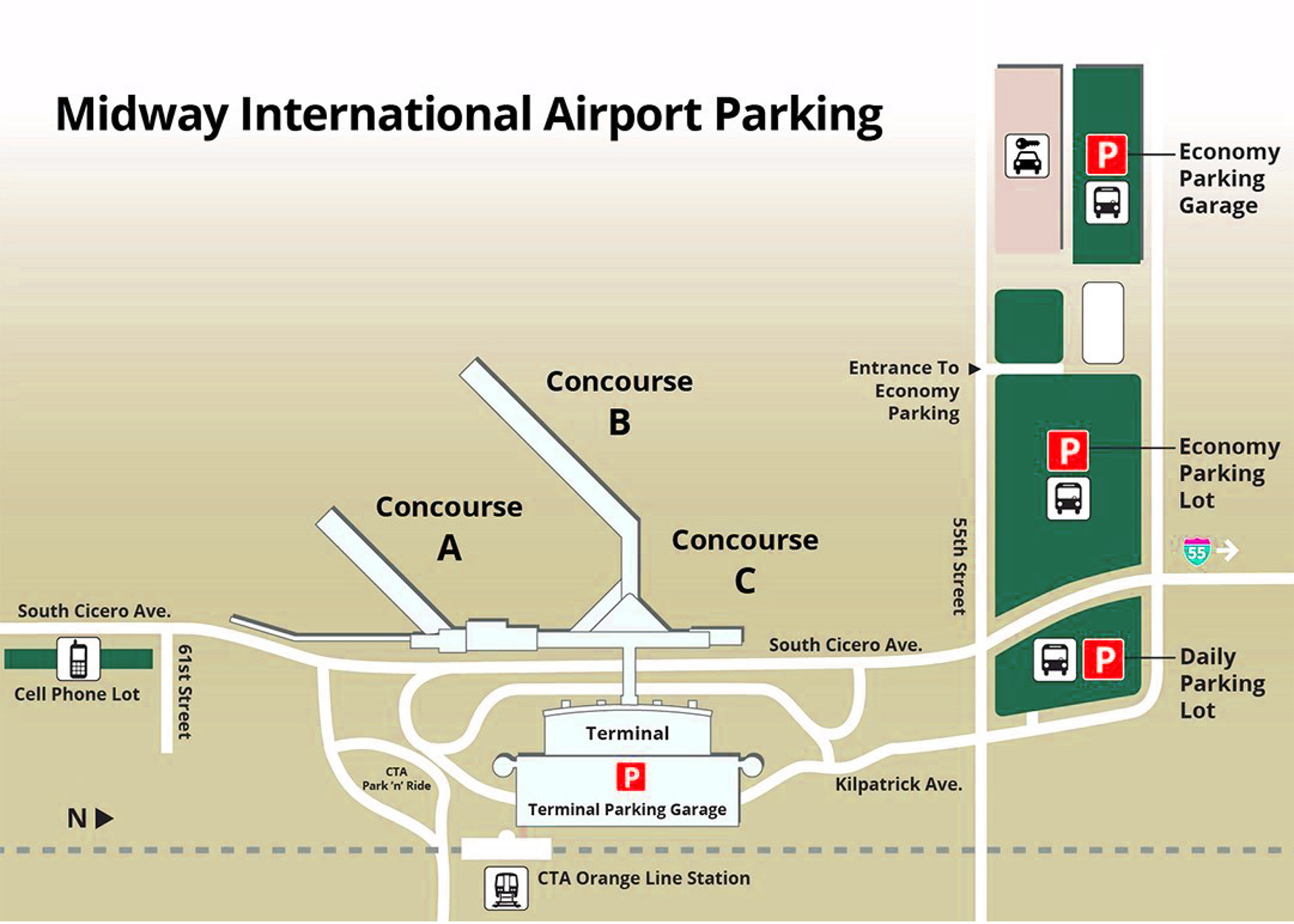 Chicago Midway Airport parking map