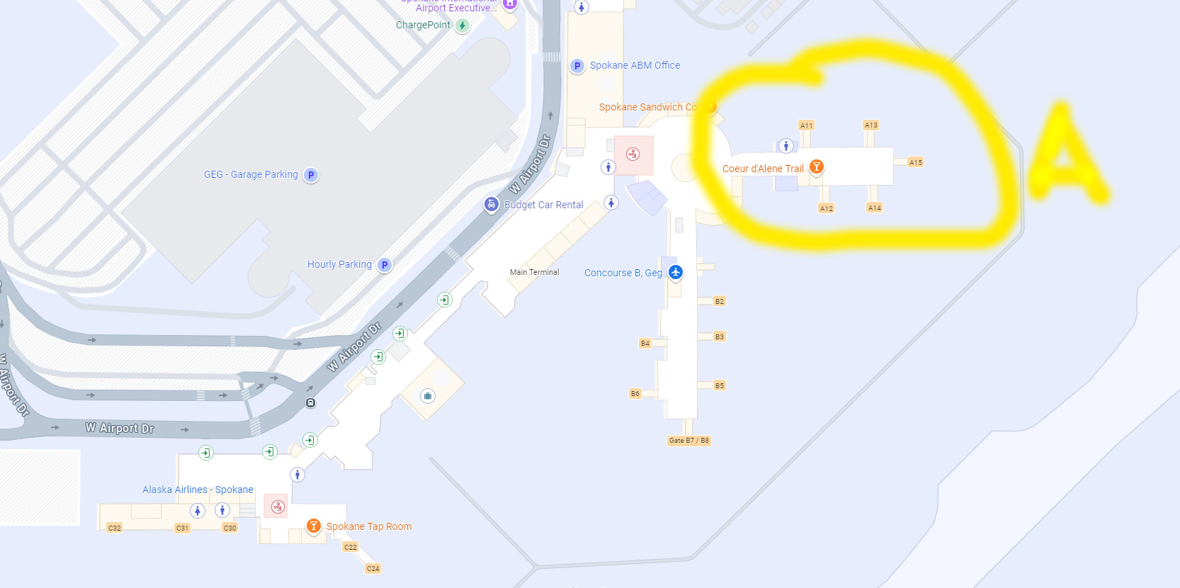 Concourse A GEG airport map