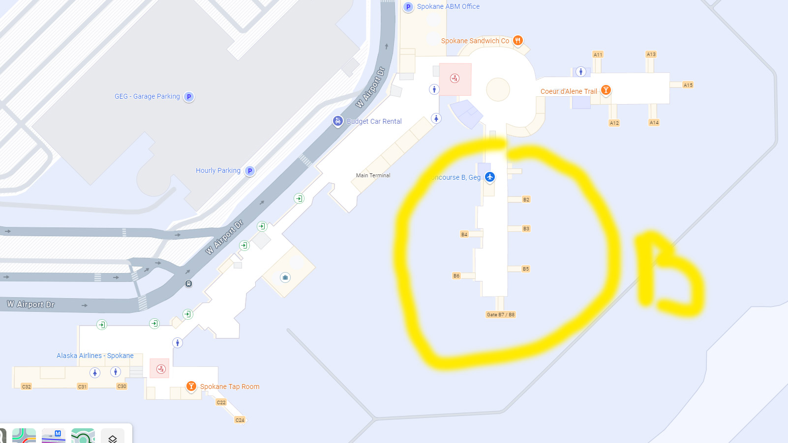 Concourse B GEG airport map