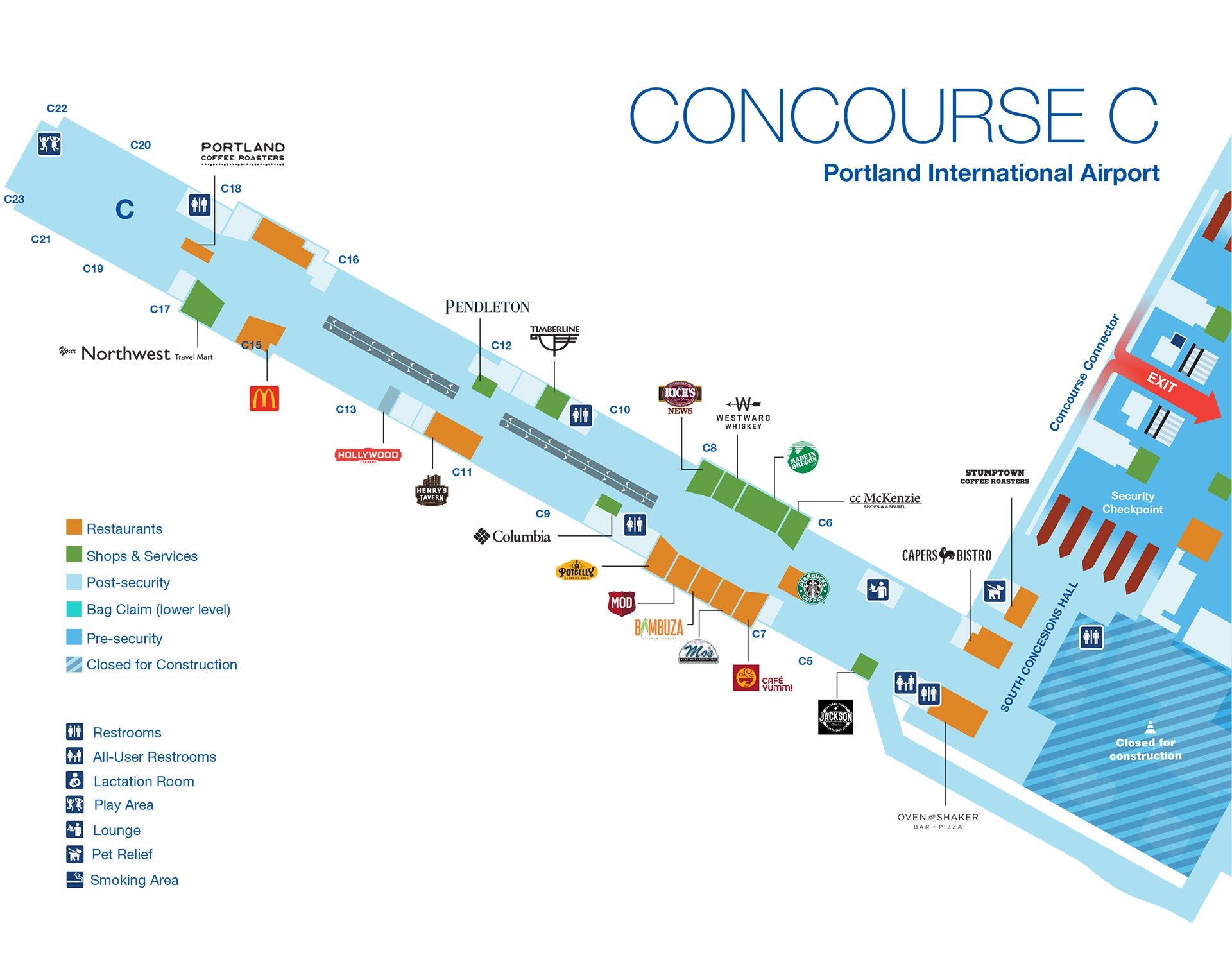 Concourse C Portland airport map terminal