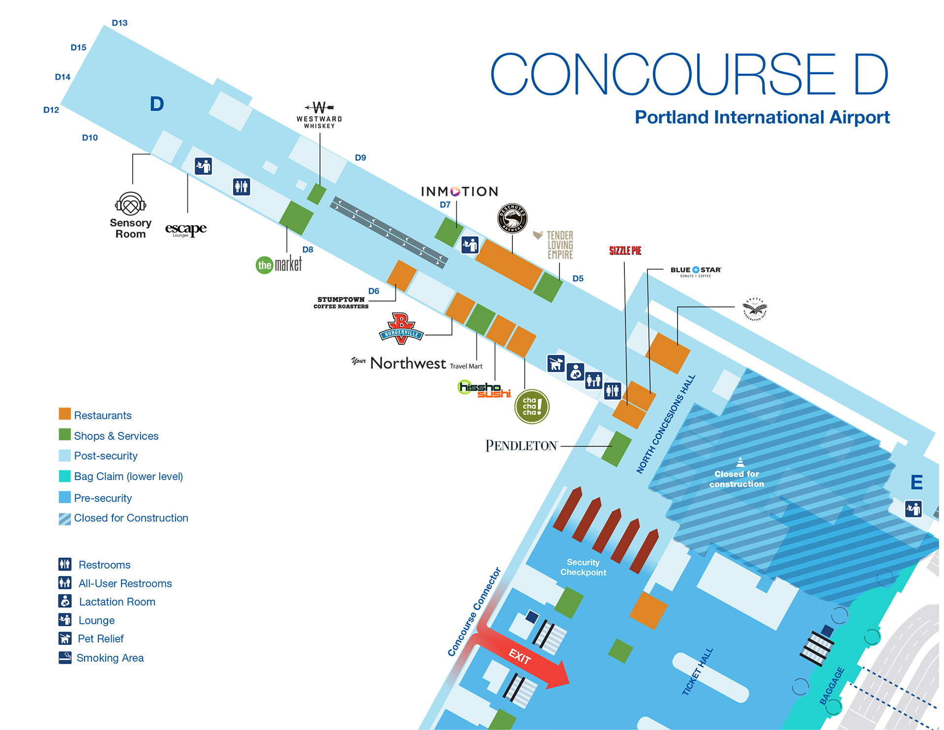 Concourse D Portland airport map 