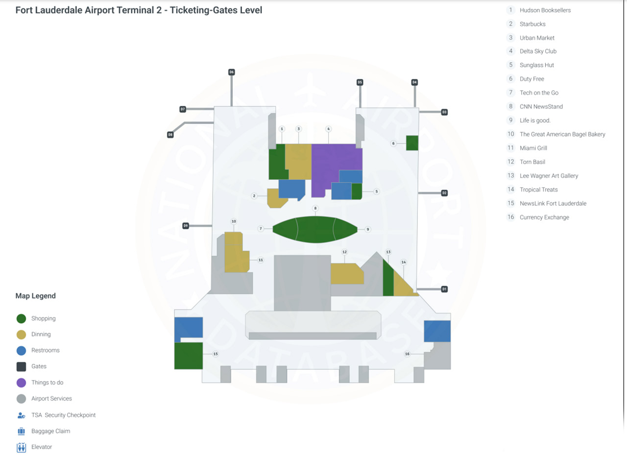 Fort Lauderdale Airport FLL Terminal 2 map