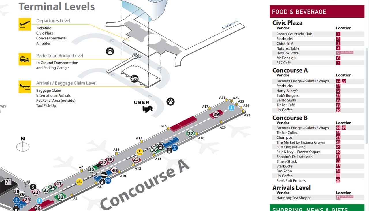 Indianapolis International Airport concourse a map