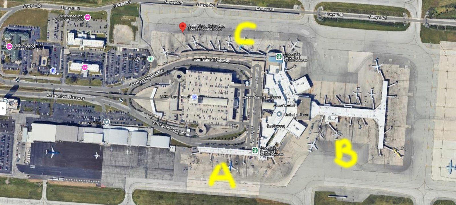 John Glenn Columbus Airport Terminals map