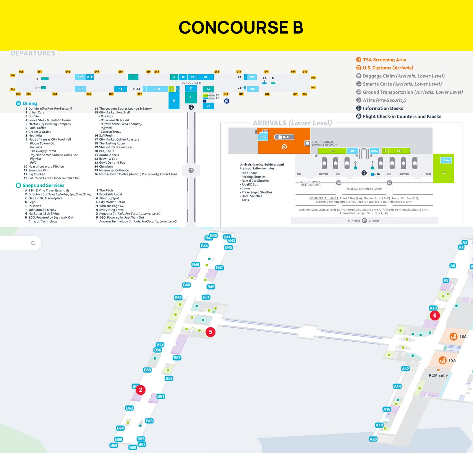 Kansas City International Airport terminal b map