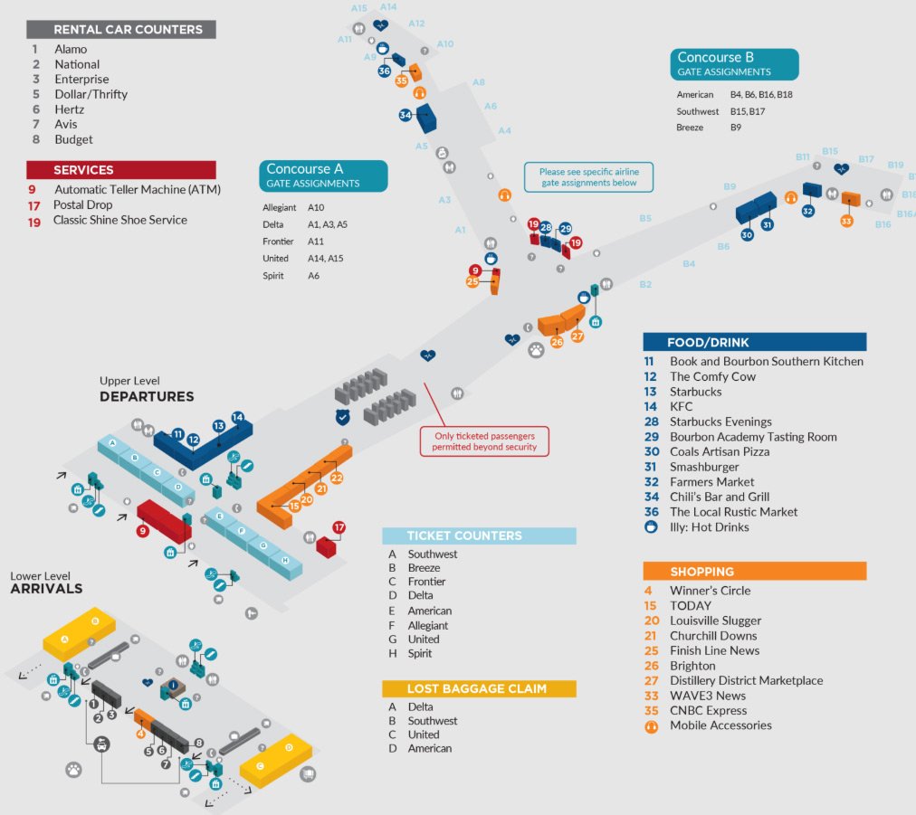 Louisville Muhammad Ali Airport SDF terminal map