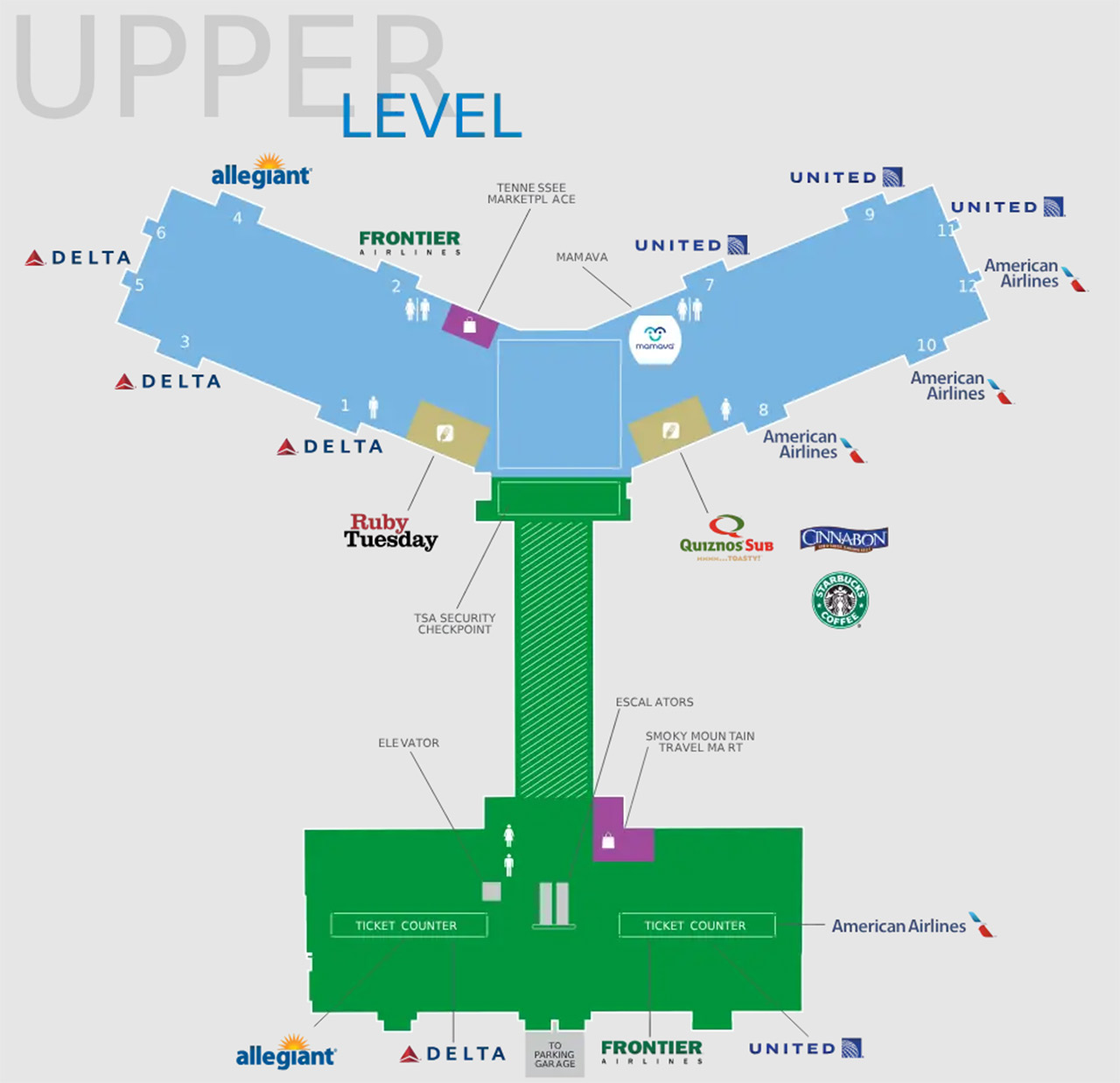 McGhee Tyson Airport (TYS) Terminal maps
