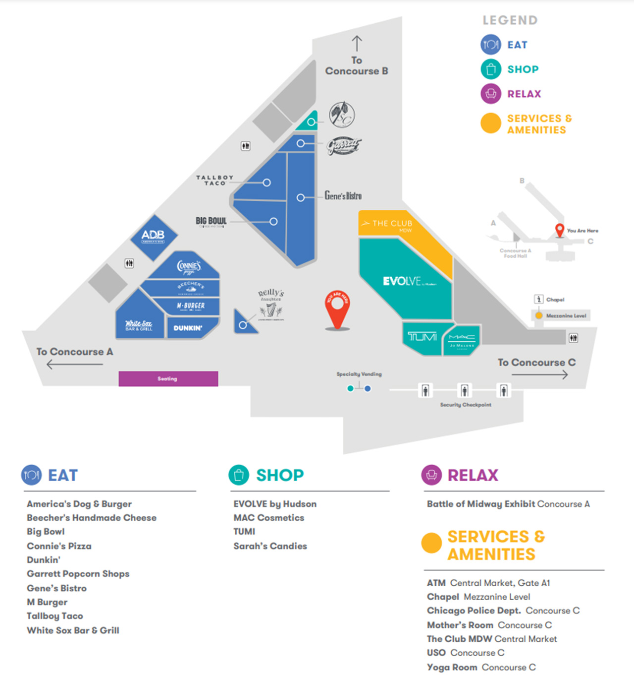 MDW terminal map food