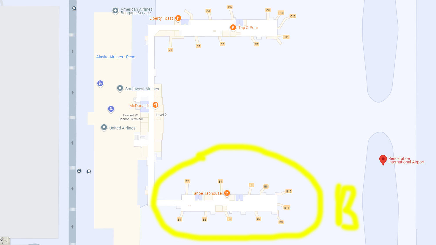 Reno–Tahoe International Airport map B