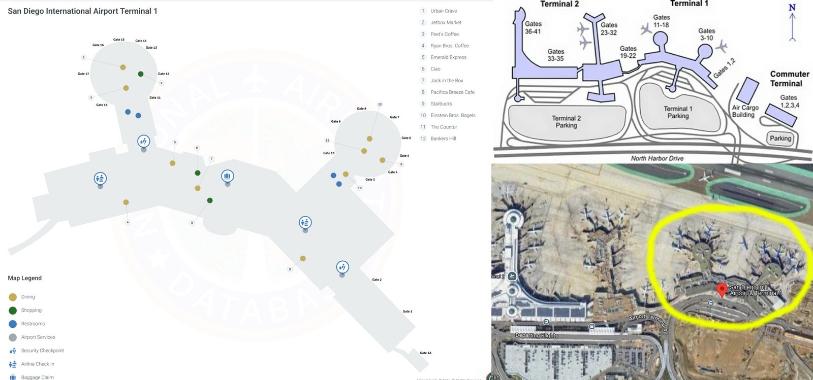 San Diego Airport (SAN) Terminal 1 map 